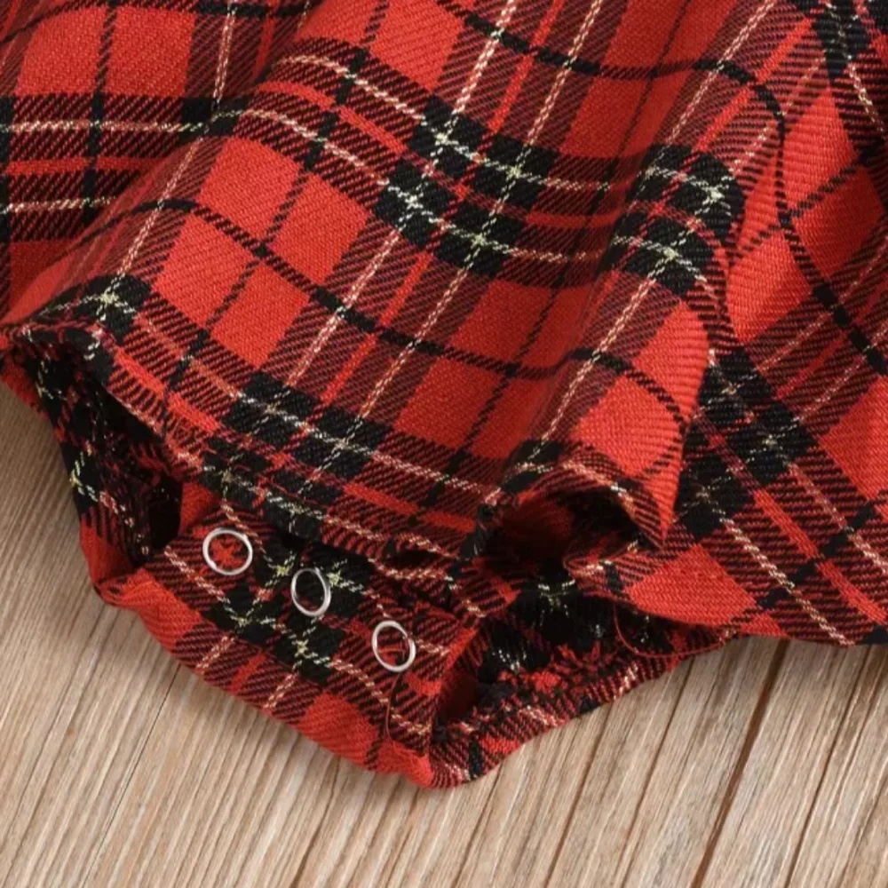 Plaid Tartan Christmas Girl Outfit Clothes Dress Romper Elmo Dress